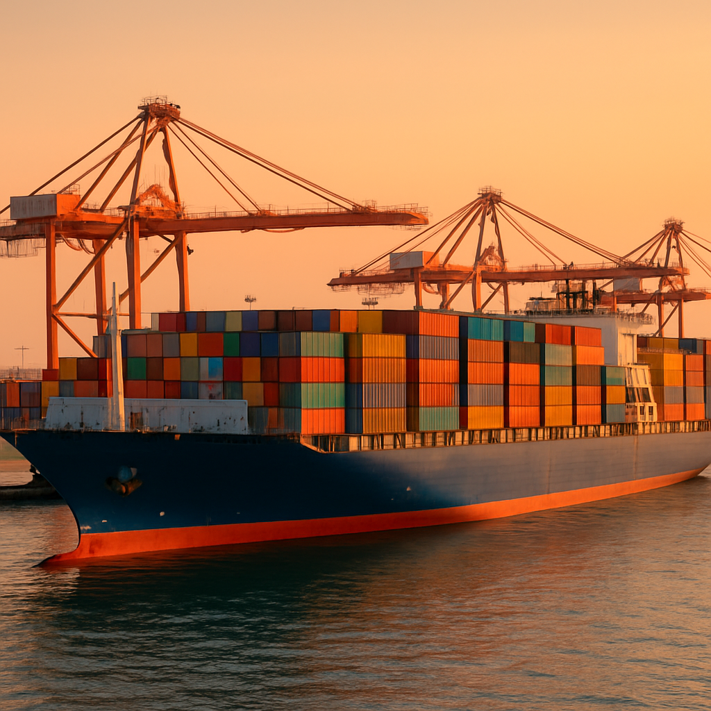 Cargo ship loaded with shipping containers at port